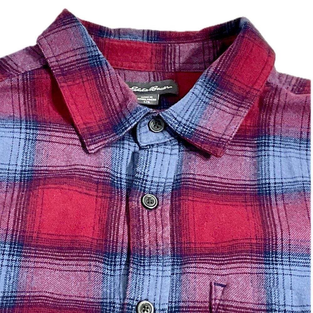 Eddie Bauer Sz L Flannel Long Sleeve Button Shirt Mens Plaid Camping EMT45545